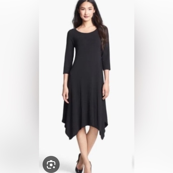 Eileen Fisher Deep Plum Soft Stretch Jersey Knit Asymmetric Hem Midi Dress Sz MD - Picture 1 of 10